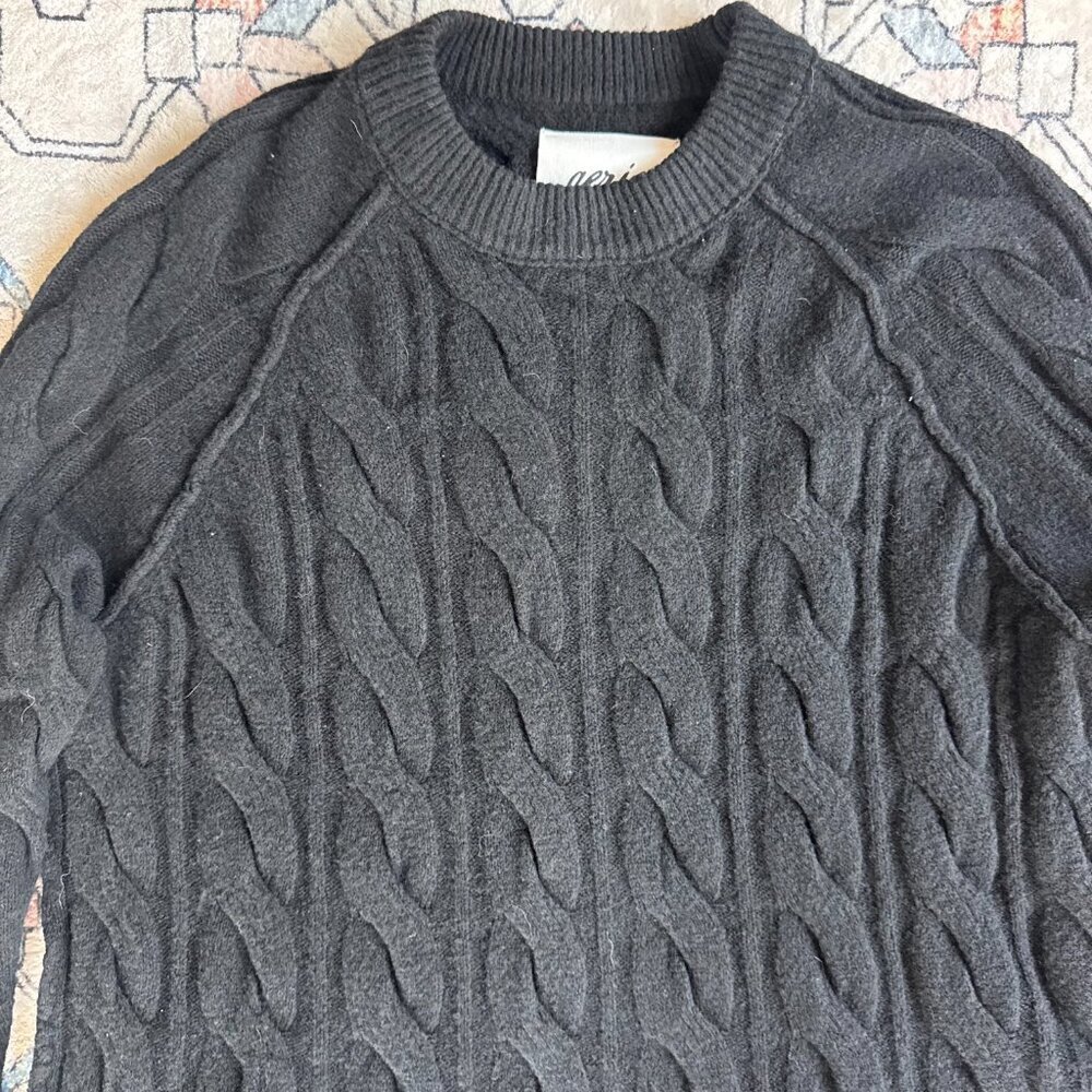 Aerie Women's Black Cable Knit Oversized Crewneck Sweater - size XXS - Picture 2 of 4